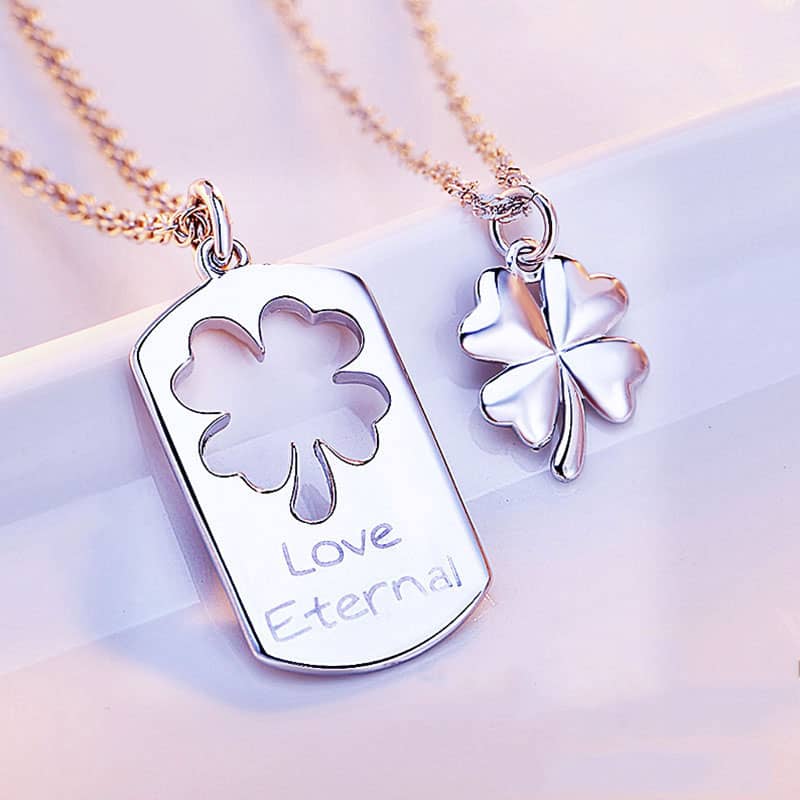 (image for) Love Eternal Matching Four Leaf Clover Necklaces in 999 Sterling Silver